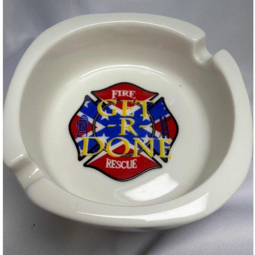 Unbranded‎ Git-R-Done Fire Rescue Ashtray Unisex Small White Ceramic Novelty